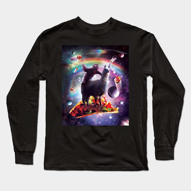 Space Sloth Riding Llama Unicorn - Taco & Burrito Long Sleeve T-Shirt by Random Galaxy